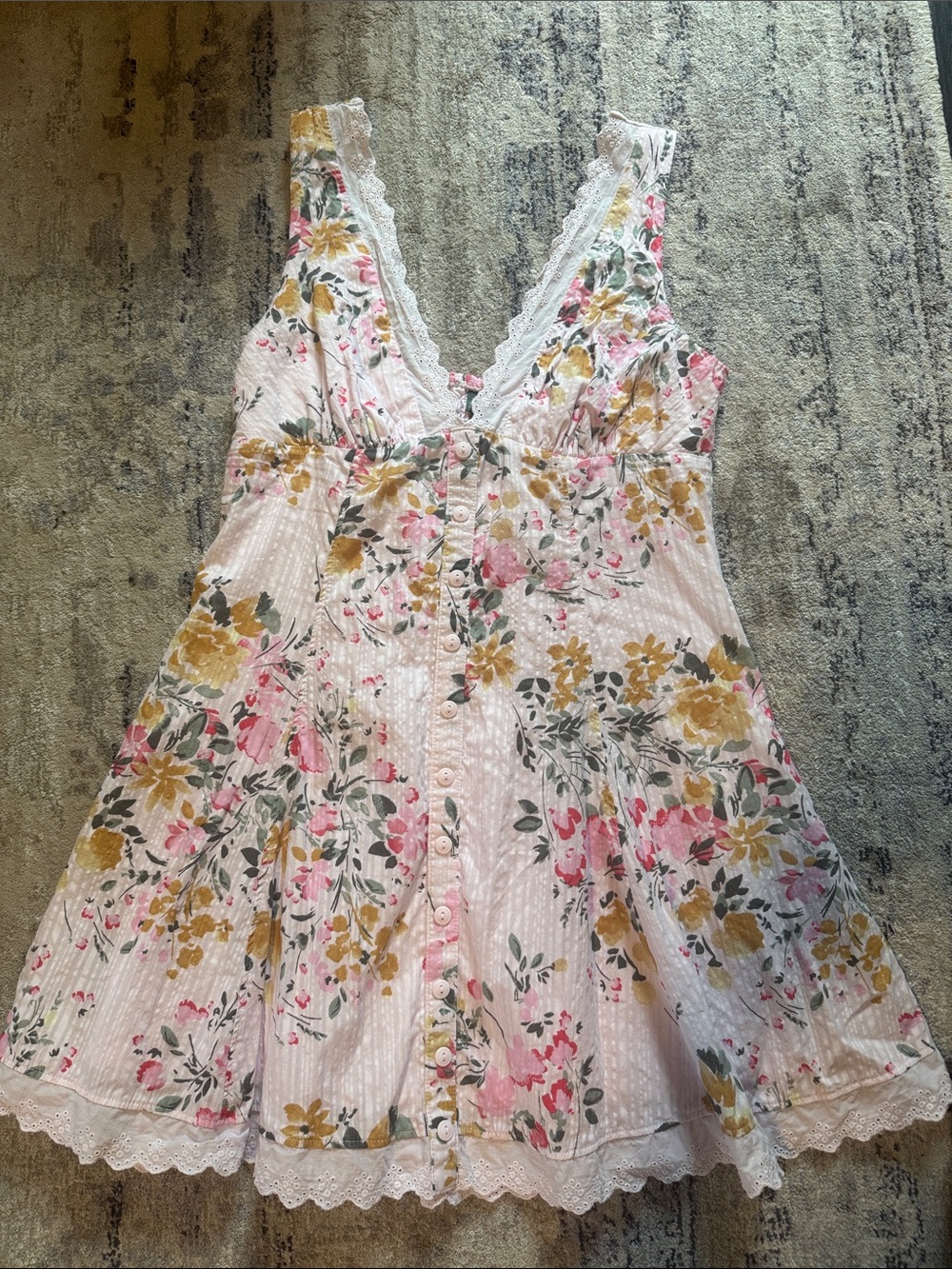 Wild Fable Floral Lace-Trim Pink & Yellow Sundress Slip